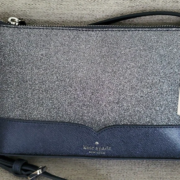 NEW Kate Spade cross body bag,purse, Lola glitter,dusk grey.Beautiful bluish tin - Picture 2 of 8